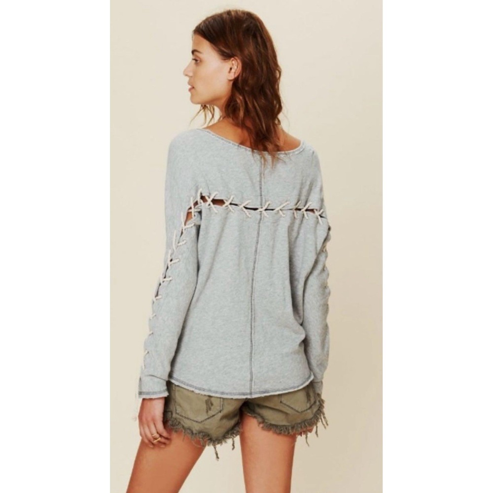 Free People Out to Sea lace up top Sz S Oversized off shoulder slouchy Loose